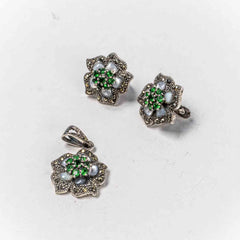 Set Bijuterii STILL Argint 925 - Pandantiv, Cercei, Zirconia si Marcasite, Verde