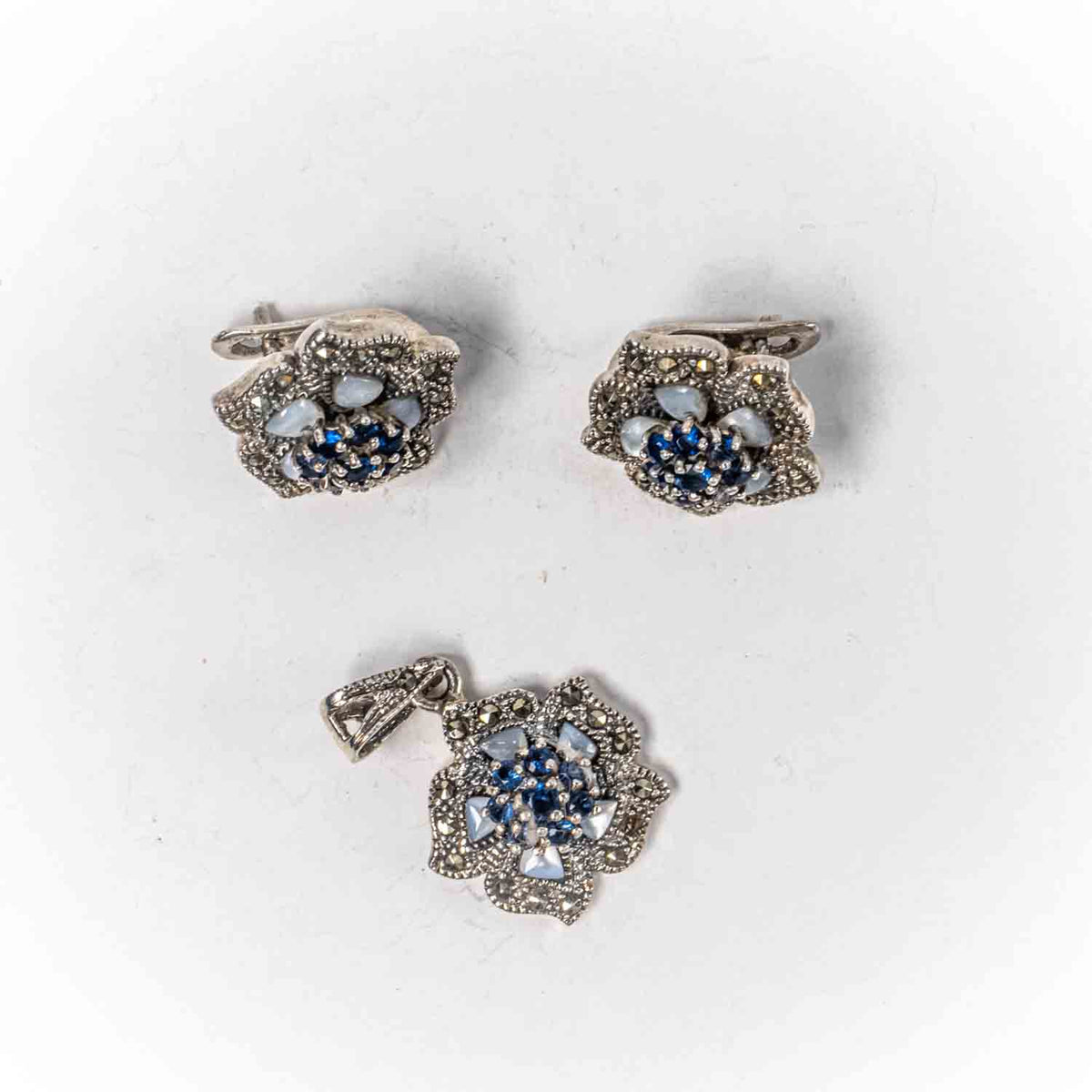 Set Bijuterii STILL Argint 925 - Pandantiv, Cercei, Zirconia si Marcasite, Albastru