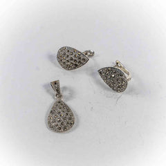 Set Bijuterii STILL Argint 925 - Pandantiv, Cercei, Marcasite, Gri Metalic