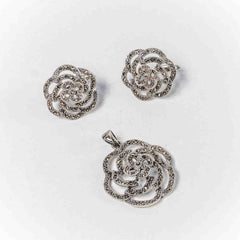 Set Bijuterii STILL Argint 925 - Pandantiv, Cercei, Marcasite, Gri Metalic