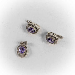 Set Bijuterii STILL Argint 925 - Pandantiv, Cercei, Ametist si Marcasite, Violet