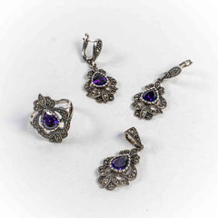 Set Bijuterii STILL Argint 925 - Pandantiv,  Inel,  Cercei, Zirconia, Marime Inel 8, Violet