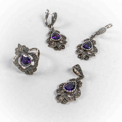 Set Bijuterii STILL Argint 925 - Pandantiv,  Inel,  Cercei, Zirconia, Marime Inel 8, Violet