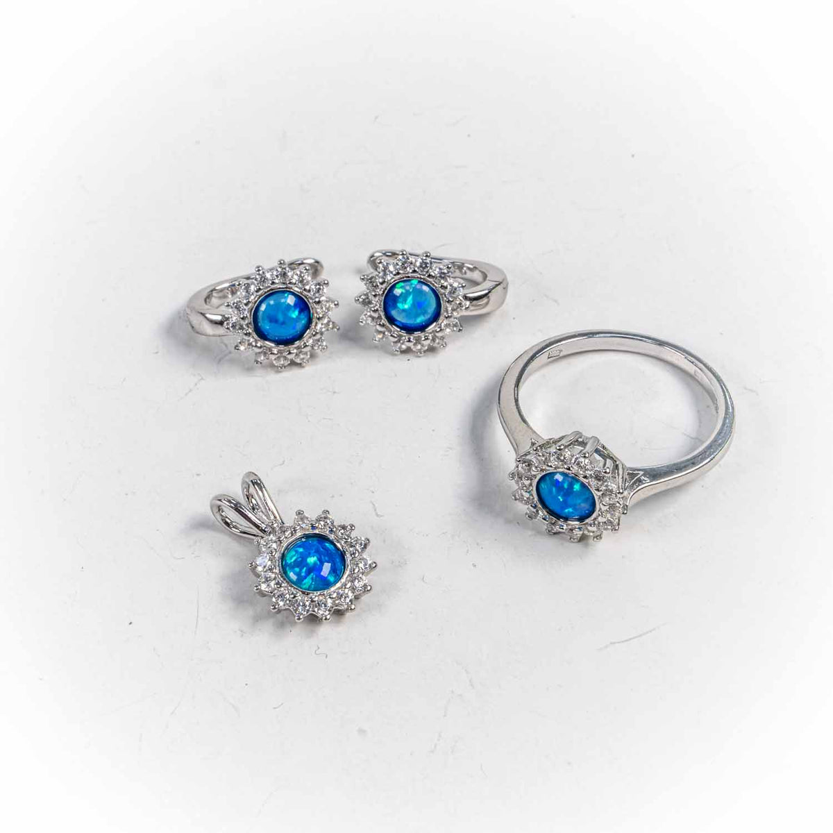 Set Bijuterii STILL Argint 925 - Pandantiv,  Inel,  Cercei, Opal, Marime Inel 6, Albastru
