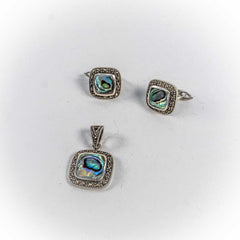 Set Bijuterii STILL Argint 925 - Pandantiv, Cercei, Scoica Paua, Multicolor Irizant