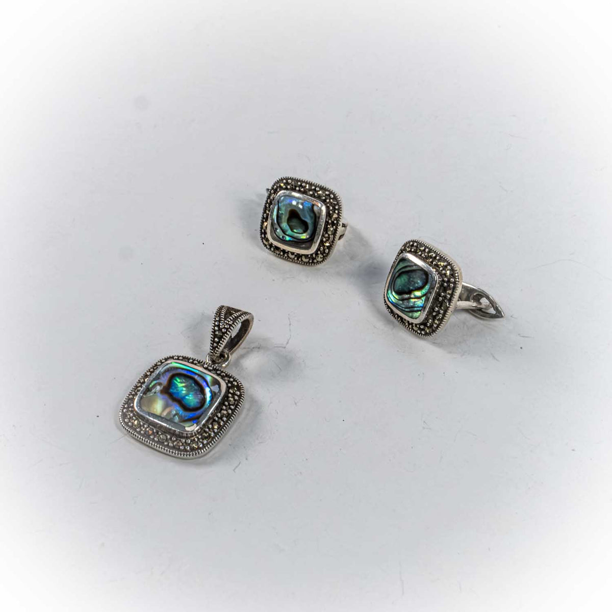 Set Bijuterii STILL Argint 925 - Pandantiv, Cercei, Scoica Paua, Multicolor Irizant