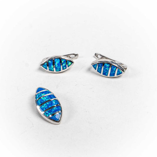 Set Bijuterii STILL Argint 925 - Pandantiv, Cercei, Opal, Albastru