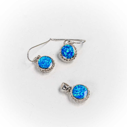 Set Bijuterii STILL Argint 925 - Pandantiv, Cercei, Opal, Albastru