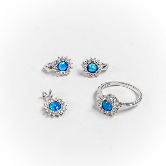 Set Bijuterii STILL Argint 925 - Pandantiv,  Inel,  Cercei, Opal, Marime Inel 6, Albastru