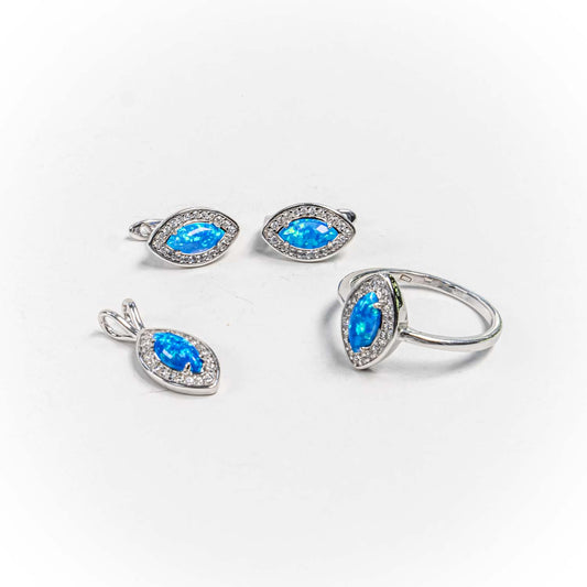 Set Bijuterii STILL Argint 925 - Pandantiv,  Inel,  Cercei, Opal, Marime Inel 6 Albastru