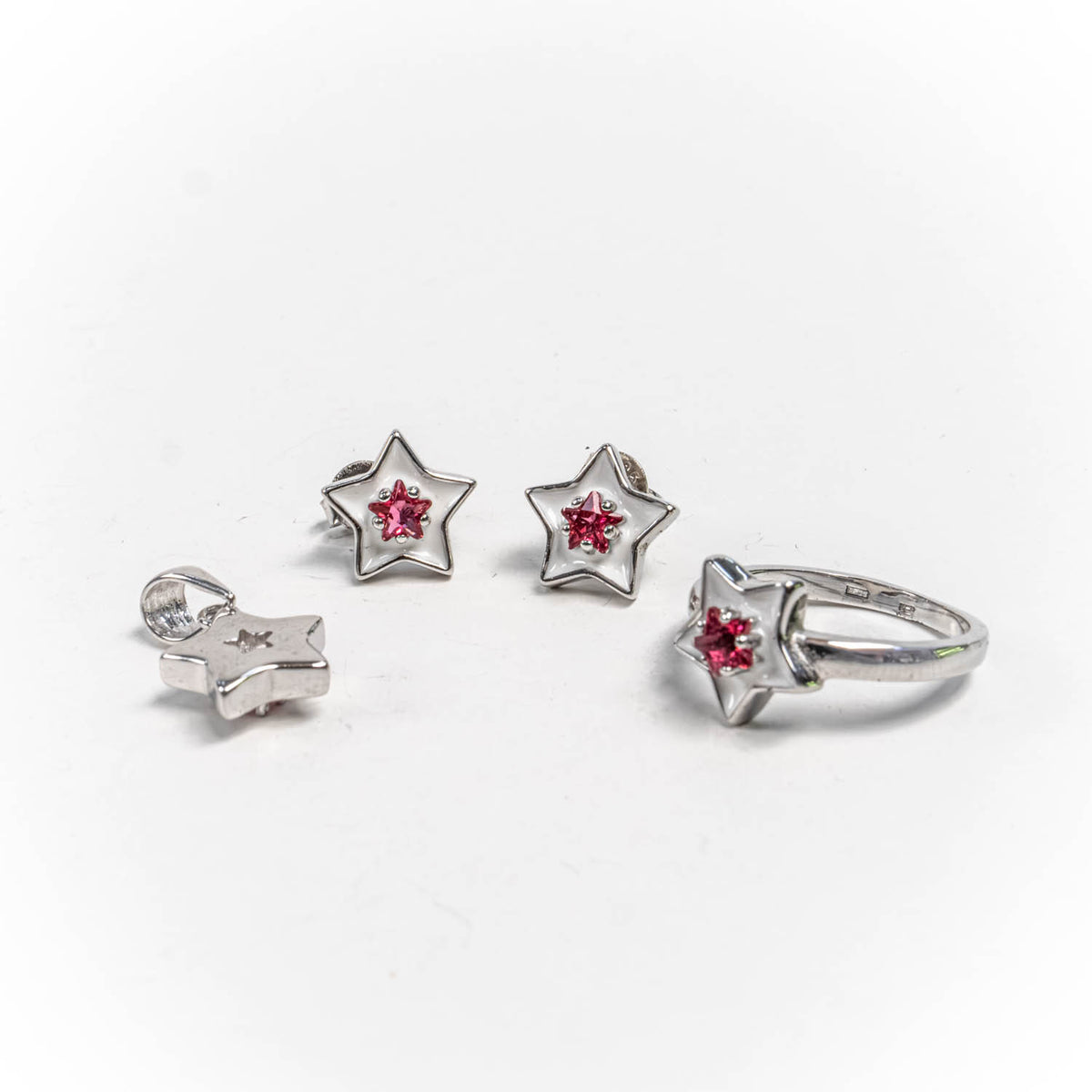 Set Bijuterii STILL Argint 925 - Pandantiv,  Inel,  Cercei, Email, Marime Inel 4, Rosu