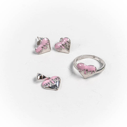 Set Bijuterii STILL Argint 925 - Pandantiv,  Inel,  Cercei, Email, Marime Inel 4, Roz