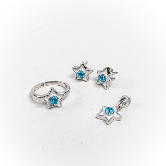 Set Bijuterii STILL Argint 925 - Pandantiv,  Inel,  Cercei, Email, Marime Inel 4, Albastru