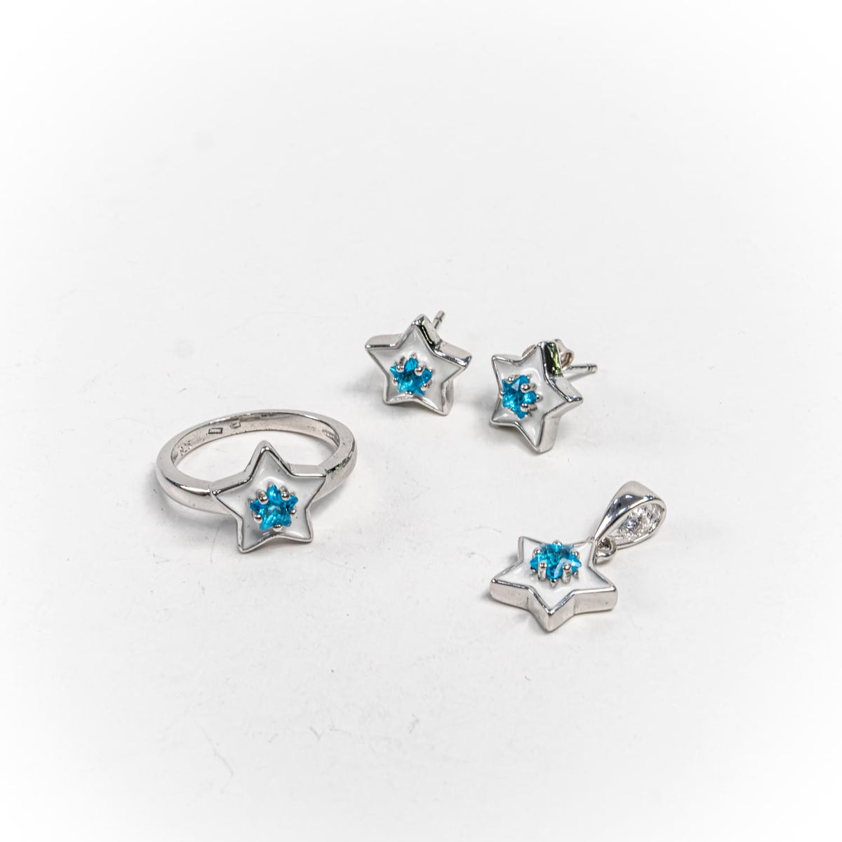 Set Bijuterii STILL Argint 925 - Pandantiv,  Inel,  Cercei, Email, Marime Inel 4, Albastru