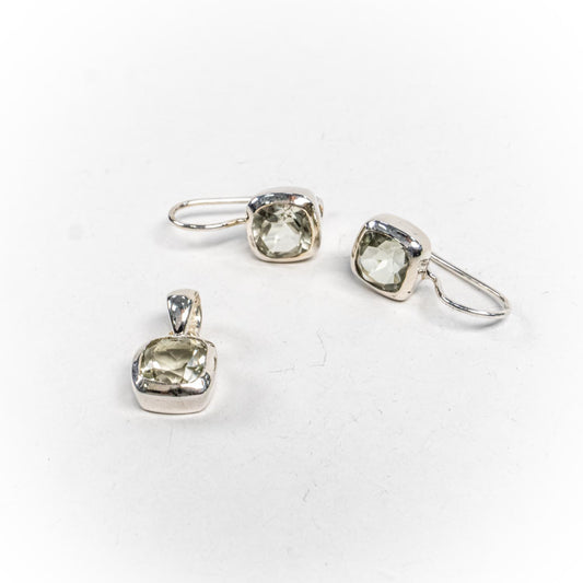 Set Bijuterii STILL Argint 925 - Pandantiv, Cercei, Ametist, Verde Praz