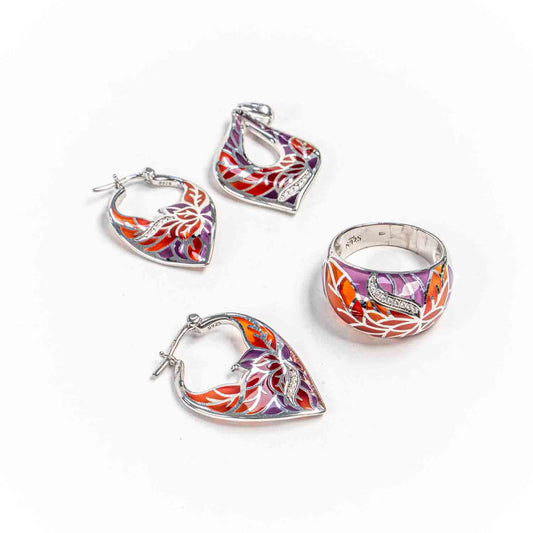 Set Bijuterii STILL Argint 925 - Pandantiv,  Inel,  Cercei, Email, Marime Inel 8, Multicolor