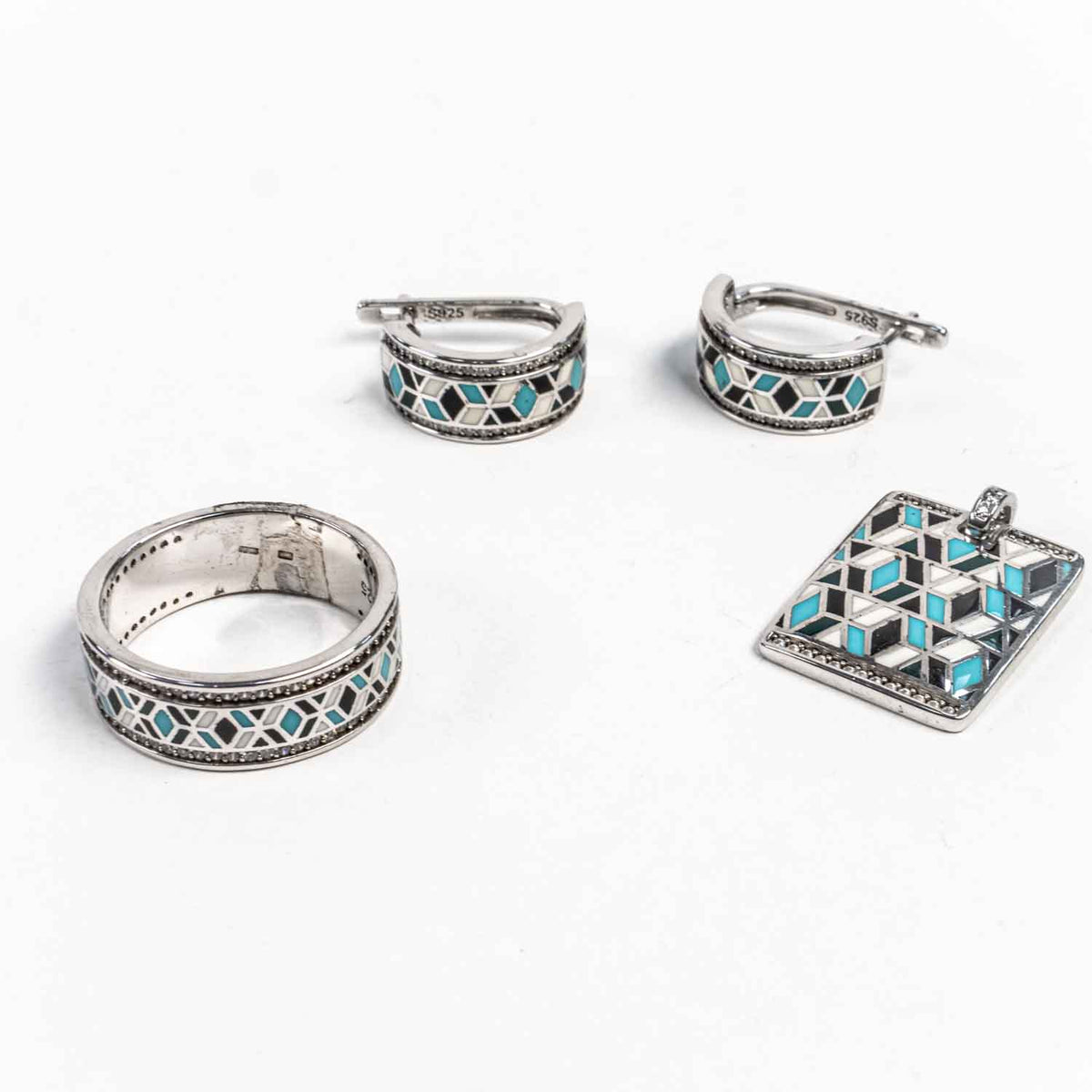 Set Bijuterii STILL Argint 925 - Pandantiv,  Inel,  Cercei, Email, Marime Inel 9, Multicolor