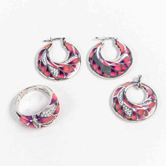 Set Bijuterii STILL Argint 925 - Pandantiv,  Inel,  Cercei, Email si Zirconia, Marime Inel 8, Rosu