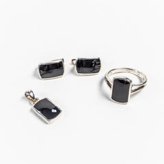 Set Bijuterii STILL Argint 925 - Pandantiv,  Inel,  Cercei, Onix,Marime Inel 8, Negru