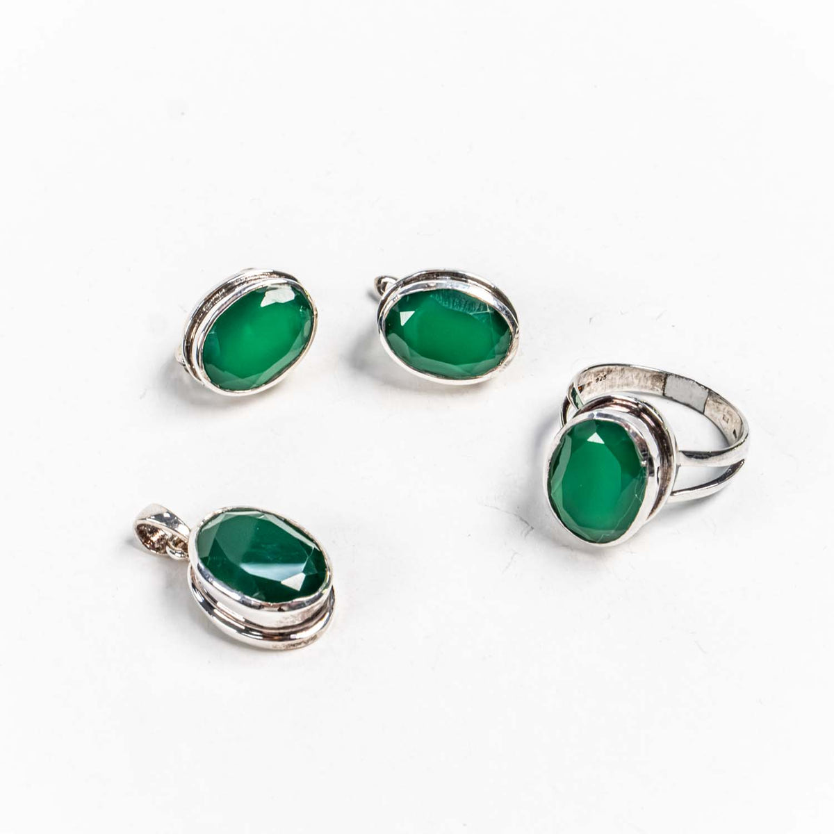 Set Bijuterii STILL Argint 925 - Pandantiv,  Inel,  Cercei, Onix,Marime Inel 7,5, Verde