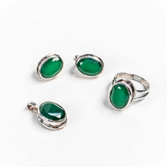 Set Bijuterii STILL Argint 925 - Pandantiv,  Inel,  Cercei, Onix,Marime Inel 7,5, Verde