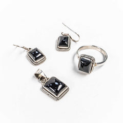 Set Bijuterii STILL Argint 925 - Pandantiv,  Inel,  Cercei, Onix,Marime Inel 8, Negru