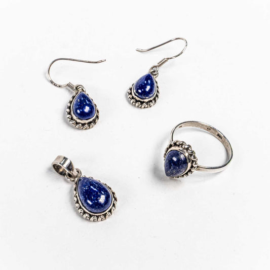 Set Bijuterii STILL Argint 925 - Pandantiv,  Inel,  Cercei, Lapiz Lazuli, Marime Inel 8, Albastru intens