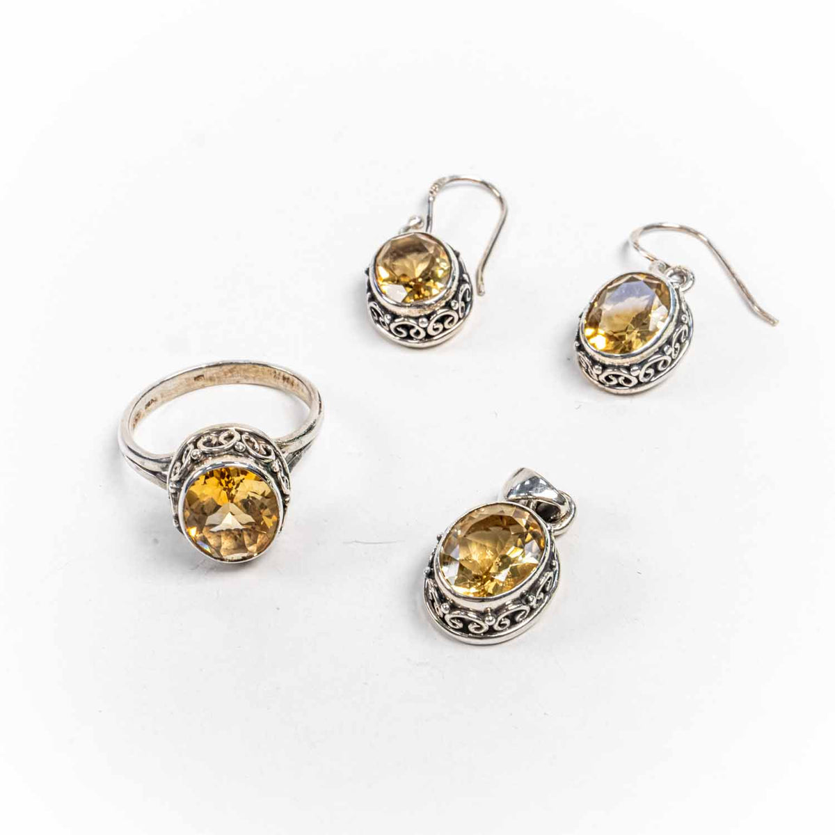 Set Bijuterii STILL Argint 925 - Pandantiv,  Inel,  Cercei, Citrin, Marime Inel 9, Galben