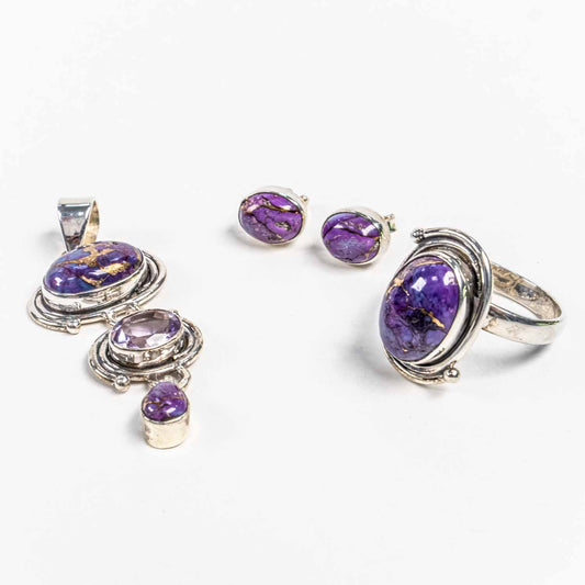 Set Bijuterii STILL Argint 925 - Pandantiv,  Inel,  Cercei, Turcoaz, Inel Reglabil, Mov