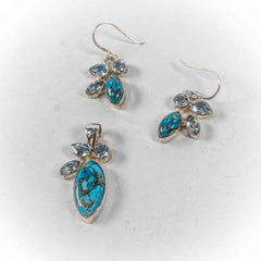 Set Bijuterii STILL Argint 925 - Pandantiv, Cercei, Turcoaz si Aquamarin, albastru