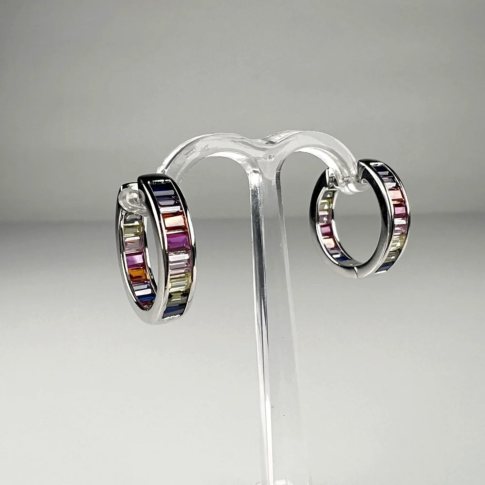 Cercei creole argint 925 cu zirconia 18mm prindere continua - vedere 1