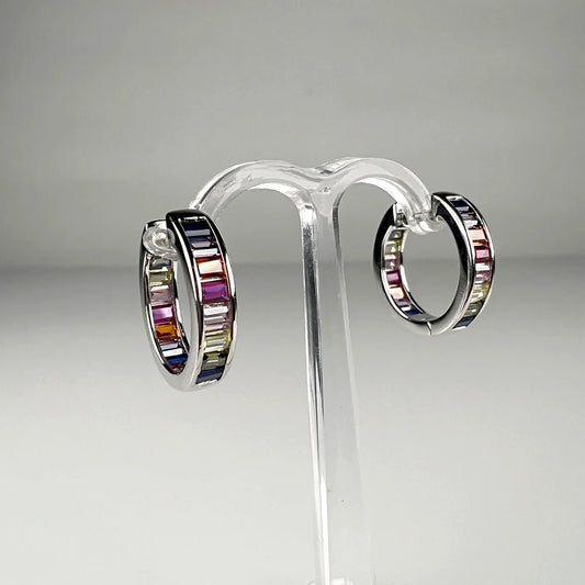 Cercei creole argint 925 cu zirconia 18mm prindere continua - vedere 1