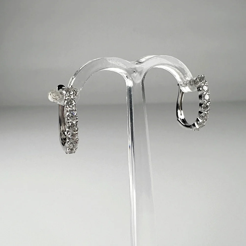 Cercei creole argint 925 cu zirconia si prindere leverback 13mm - vedere 1
