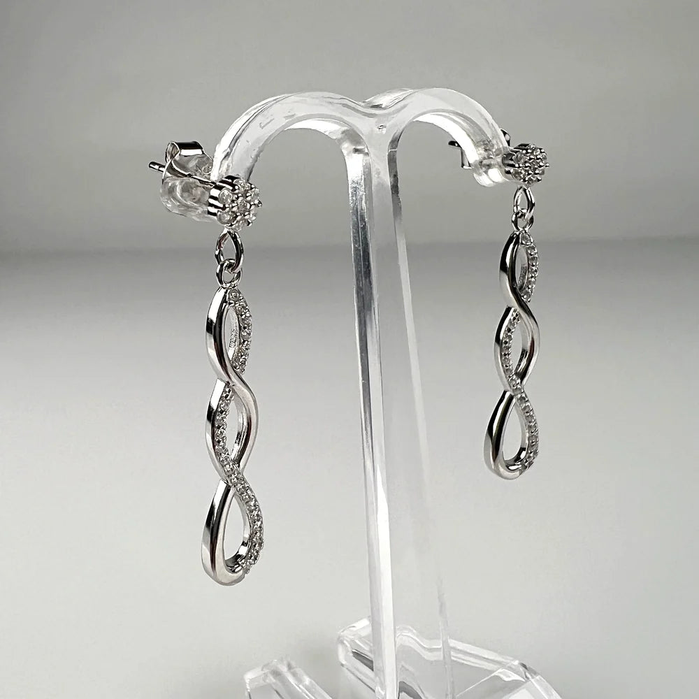 Cercei lungi zirconia cu surub din argint 925, 33 mm - vedere 1