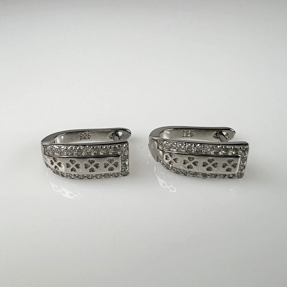 Cercei creole argint 925 cu zirconia si prindere leverback - vedere 1