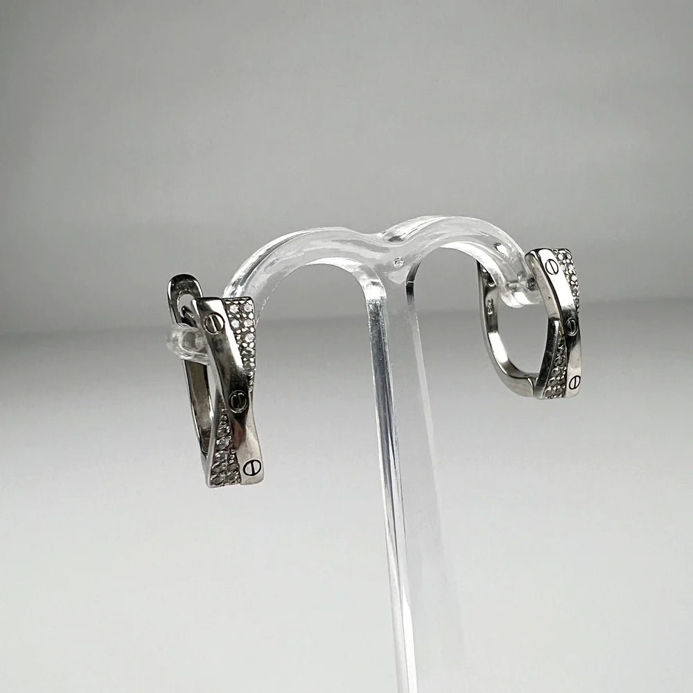 Cercei creole argint 925 cu zirconia si prindere leverback 14mm - vedere 2