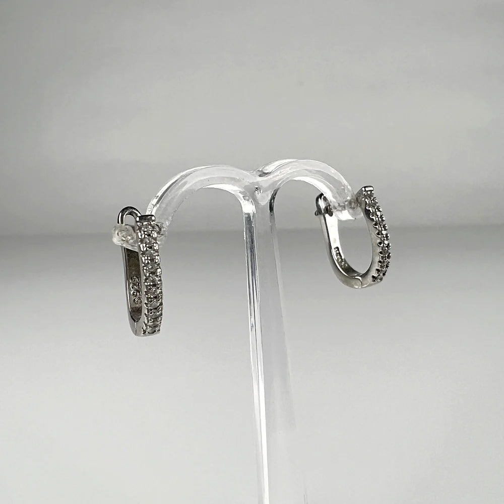 Cercei creole argint 925 cu zirconia si leverback 13mm - vedere 2