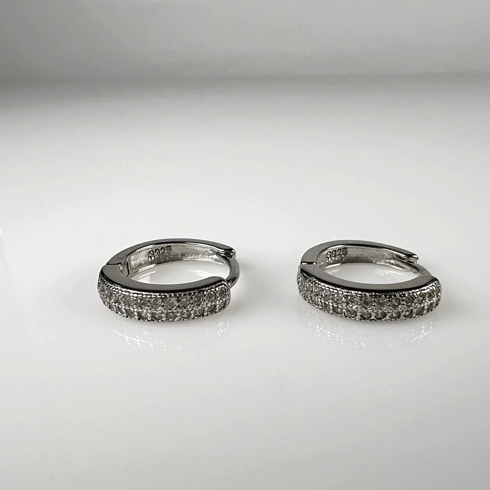 Cercei creole argint 925 cu zirconia si prindere leverback 13mm - vedere 1