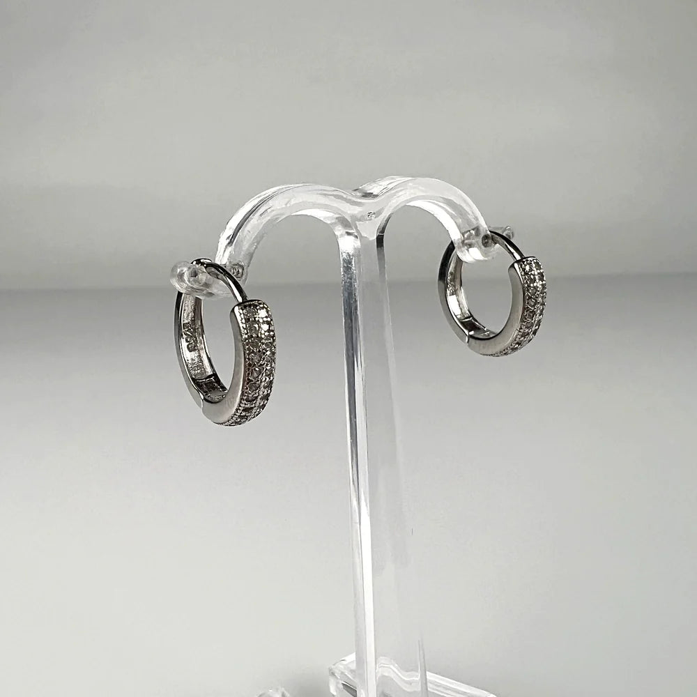 Cercei creole argint 925 cu zirconia si prindere leverback 13mm - vedere 2