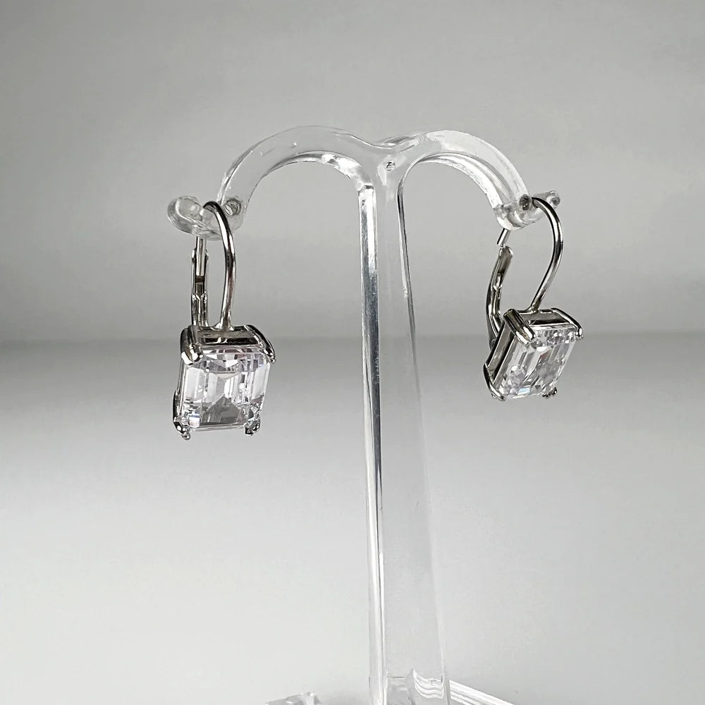 Cercei drop din argint 925 cu zirconia si sistem leverback - vedere 2