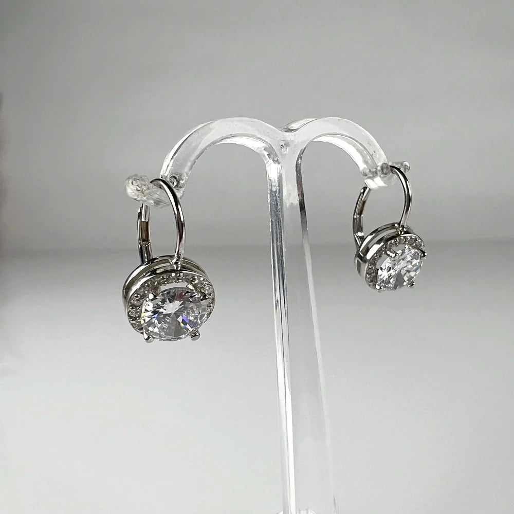 Cercei drop zirconia cu prindere leverback din argint 925 - vedere 2