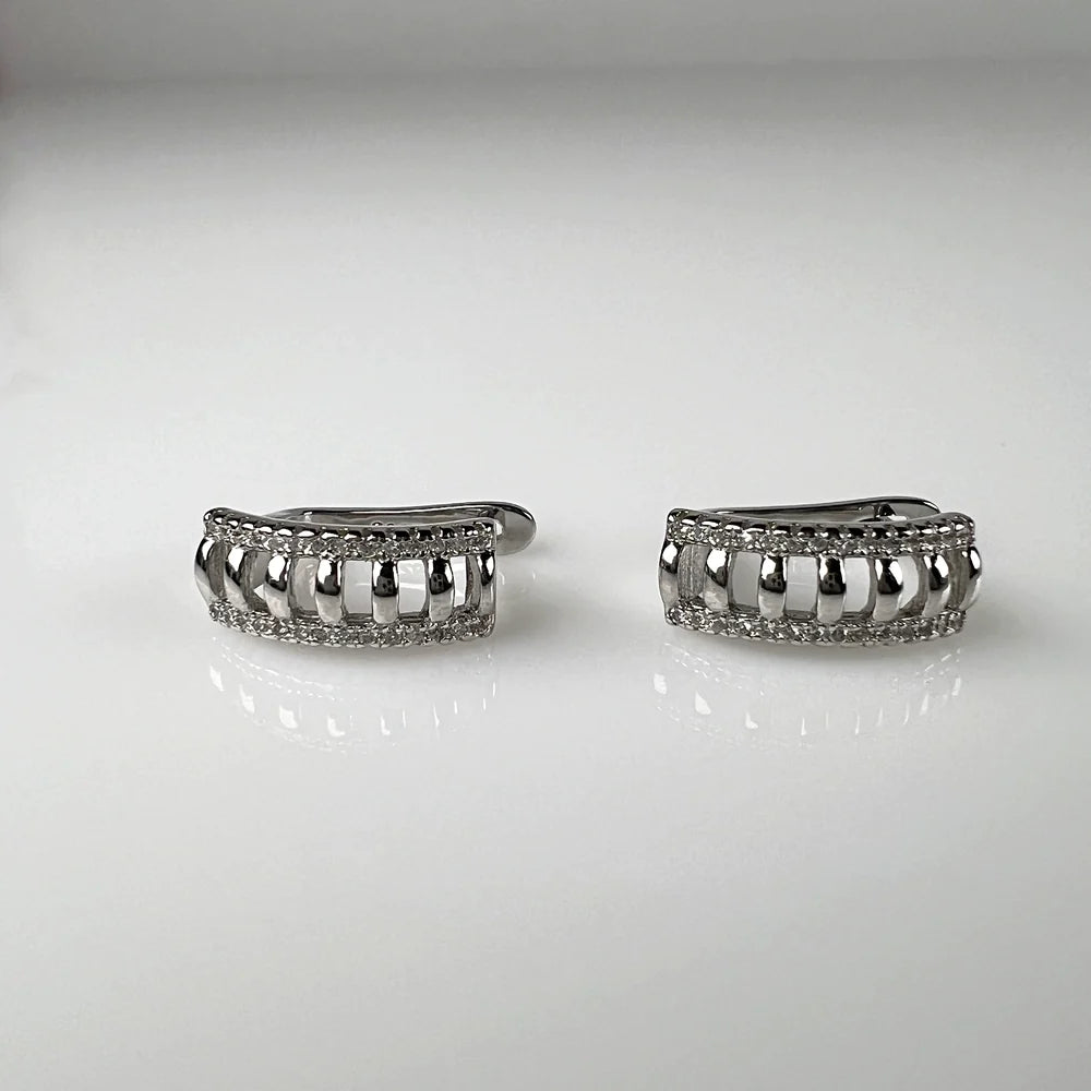 Cercei creole argint 925 cu zirconia și prindere leverback - vedere 1