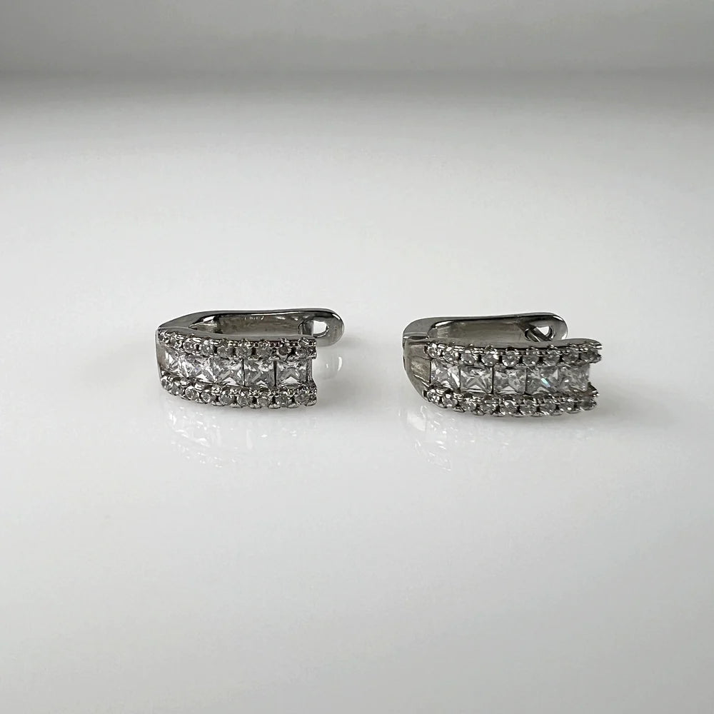 Cercei creole zirconia cu prindere leverback din argint 925 - vedere 1