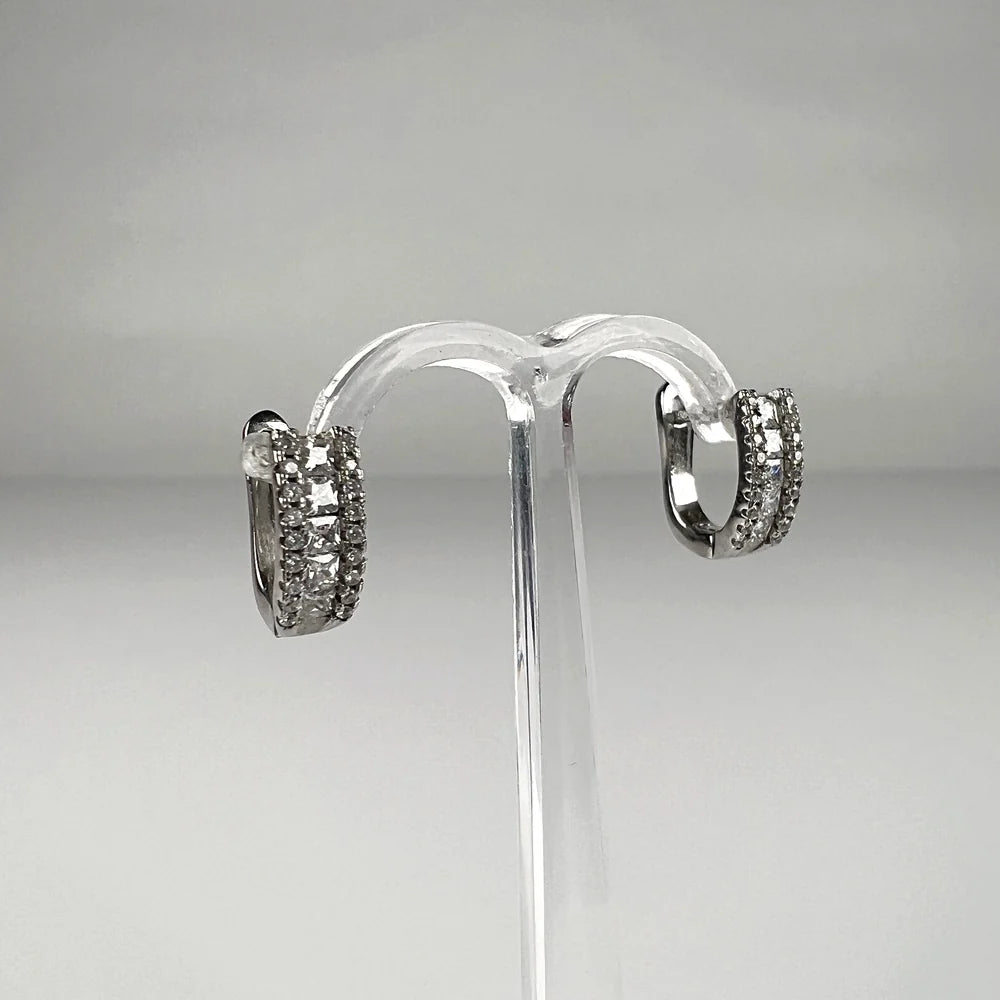 Cercei creole zirconia cu prindere leverback din argint 925 - vedere 2