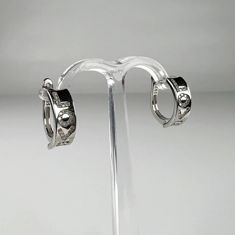 Cercei creole argint 925 cu zirconia si prindere leverback 14mm - vedere 2