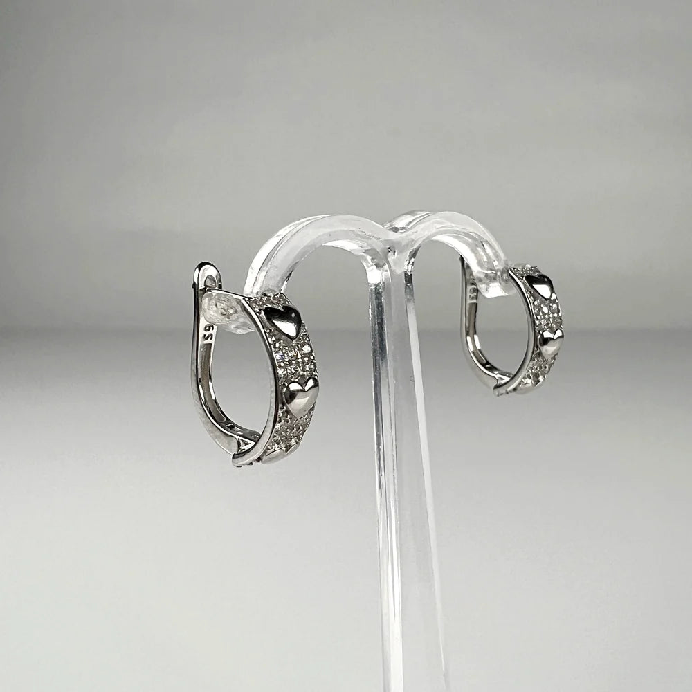 Cercei creole argint 925 cu zirconia si prindere leverback 14mm - vedere 2