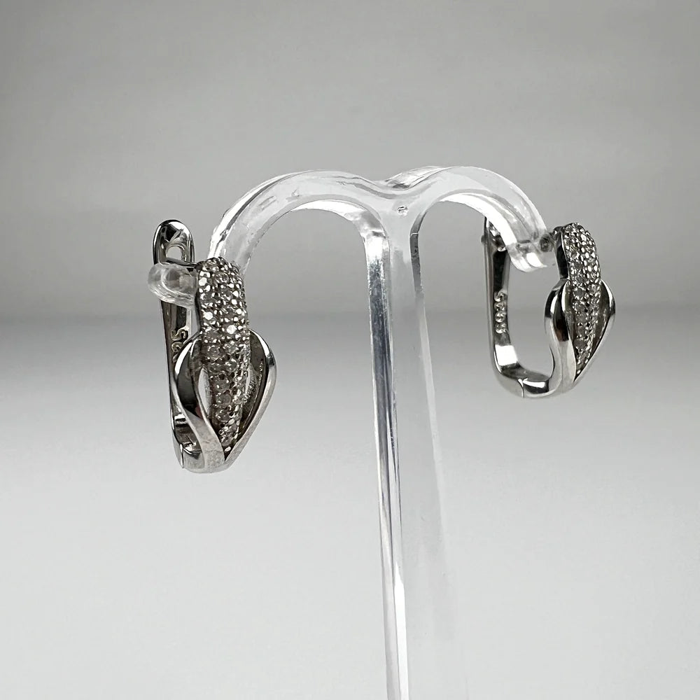 Cercei creole argint 925 cu zirconia si leverback 17mm - vedere 2
