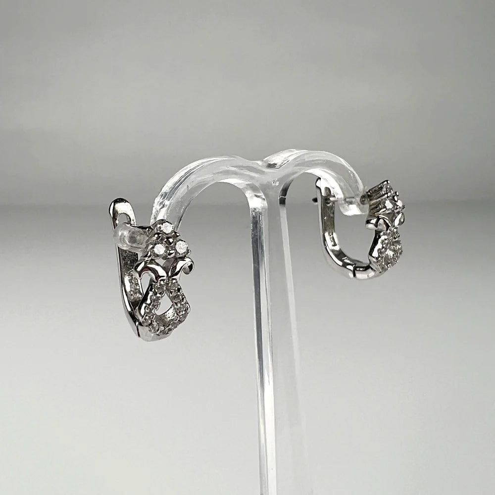 Cercei creole argint 925 cu zirconia si prindere leverback - vedere 2