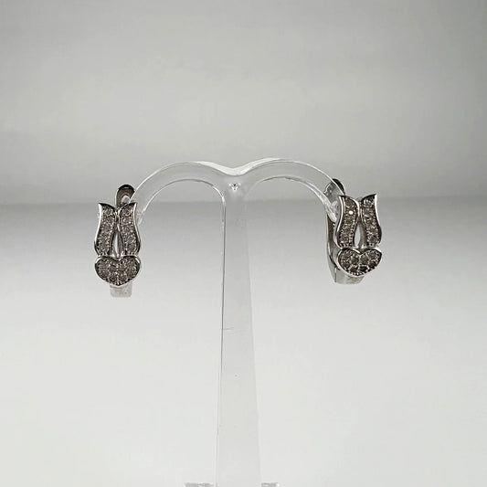 Cercei creole argint 925 cu zirconia si leverback, 13mm - vedere 1