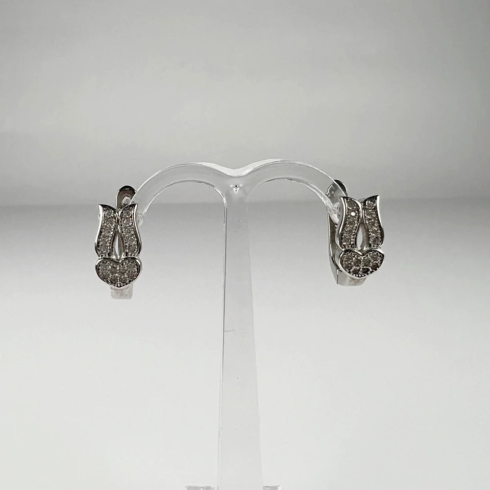 Cercei creole argint 925 cu zirconia si leverback, 13mm - vedere 1